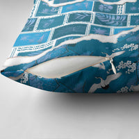 Hawaii Japanese Culture Blue Pillow Cover Spring Cranes Aloha Pattern