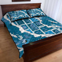 Hawaii Japanese Culture Blue Quilt Bed Set Spring Cranes Aloha Pattern