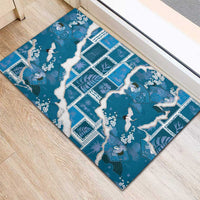 Hawaii Japanese Culture Blue Rubber Doormat Spring Cranes Aloha Pattern