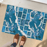 Hawaii Japanese Culture Blue Rubber Doormat Spring Cranes Aloha Pattern