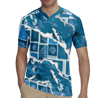 Hawaii Japanese Culture Blue Rugby Jersey Spring Cranes Aloha Pattern