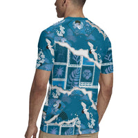 Hawaii Japanese Culture Blue Rugby Jersey Spring Cranes Aloha Pattern