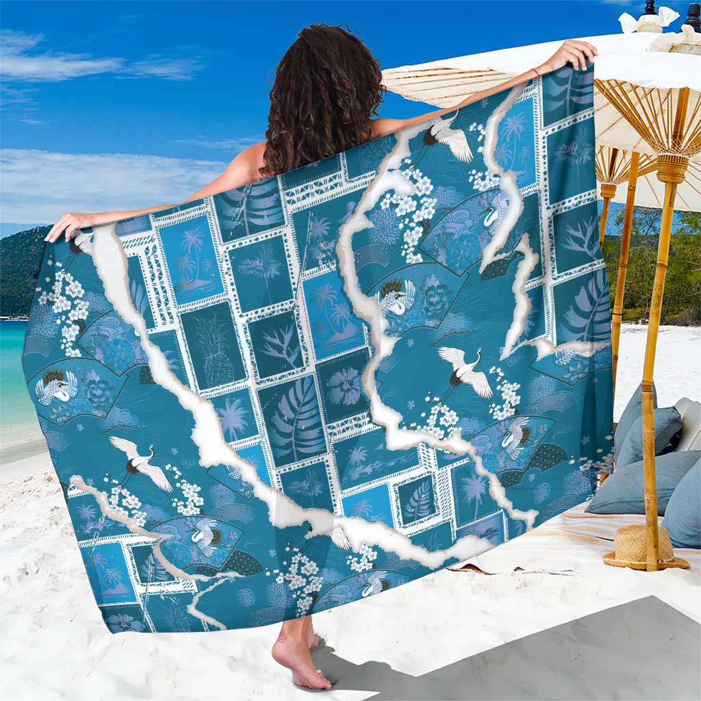 Hawaii Japanese Culture Blue Sarong Spring Cranes Aloha Pattern