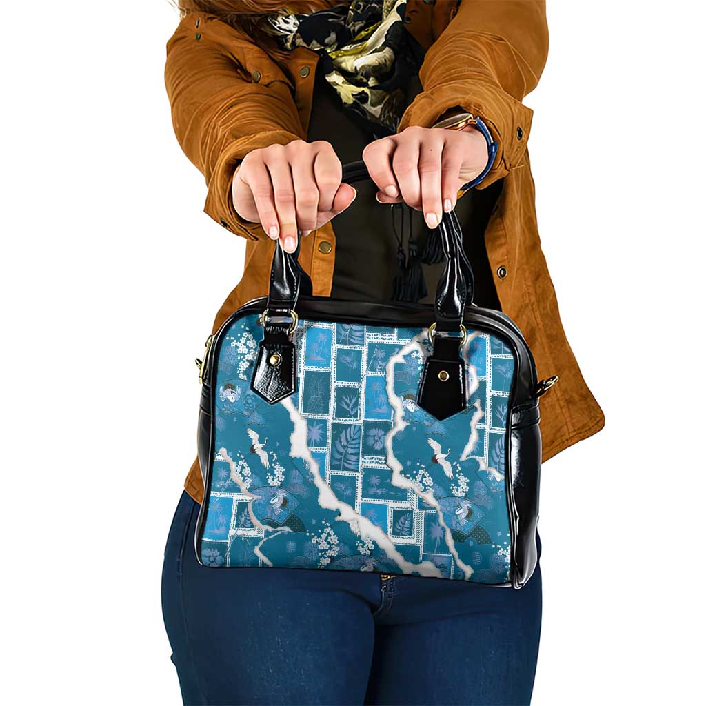 Hawaii Japanese Culture Blue Shoulder Handbag Spring Cranes Aloha Pattern LT01 One Size Blue - Polynesian Pride