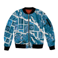 Hawaii Japanese Culture Blue Sleeve Zip Bomber Jacket Spring Cranes Aloha Pattern