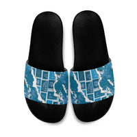 Hawaii Japanese Culture Blue Slide Sandals Spring Cranes Aloha Pattern