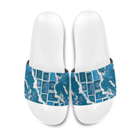 Hawaii Japanese Culture Blue Slide Sandals Spring Cranes Aloha Pattern