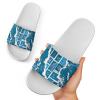 Hawaii Japanese Culture Blue Slide Sandals Spring Cranes Aloha Pattern