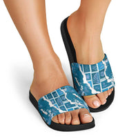 Hawaii Japanese Culture Blue Slide Sandals Spring Cranes Aloha Pattern