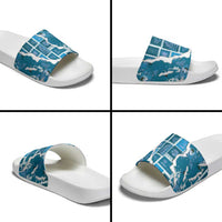 Hawaii Japanese Culture Blue Slide Sandals Spring Cranes Aloha Pattern