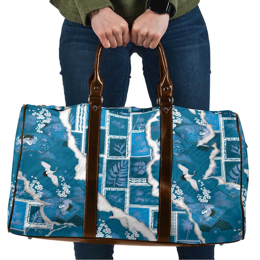 Hawaii Japanese Culture Blue Travel Bag Spring Cranes Aloha Pattern