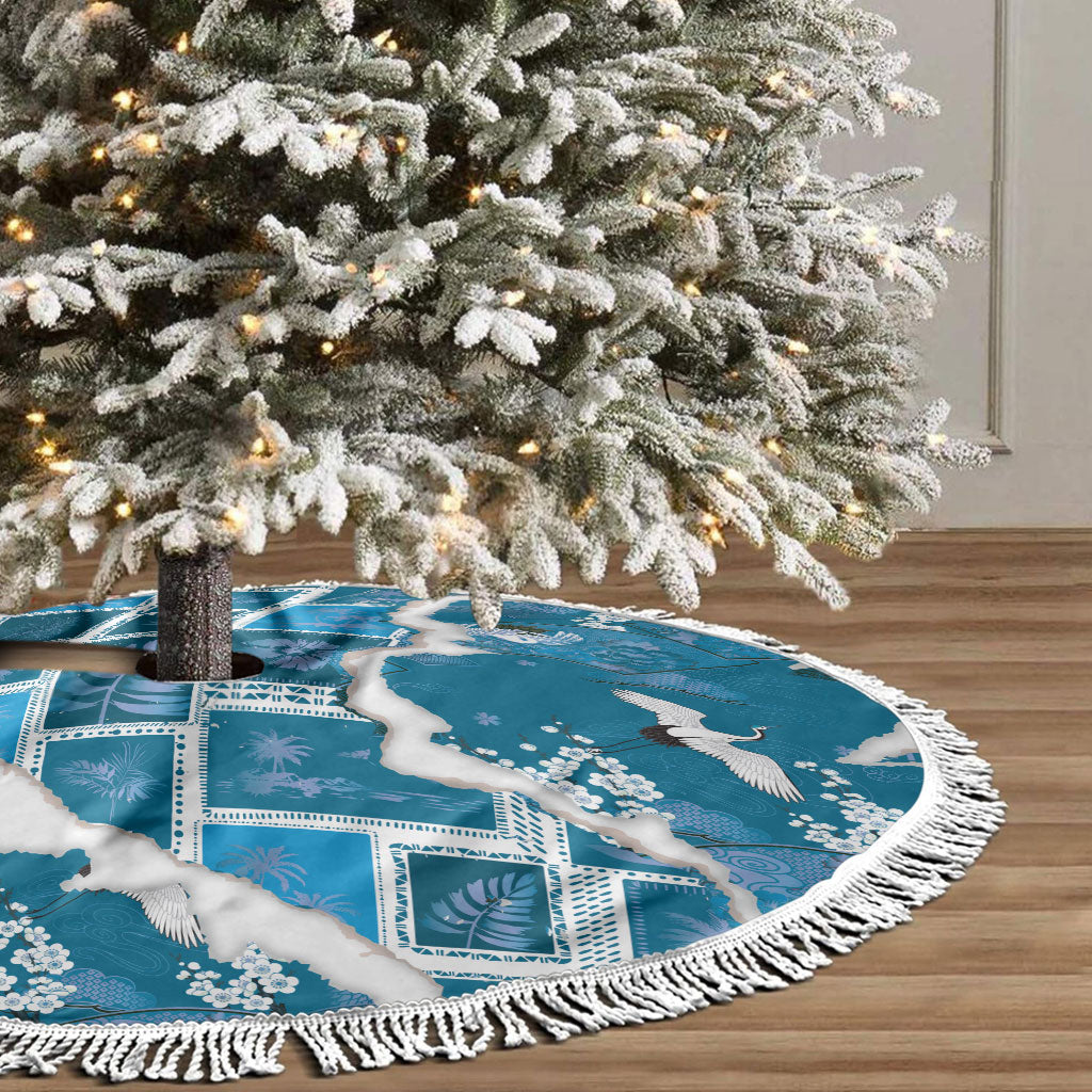 Hawaii Japanese Culture Blue Tree Skirt Spring Cranes Aloha Pattern LT01 - Polynesian Pride