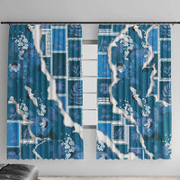 Hawaii Japanese Culture Blue Window Curtain Spring Cranes Aloha Pattern