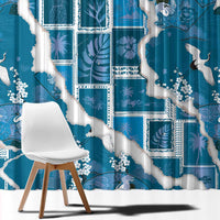 Hawaii Japanese Culture Blue Window Curtain Spring Cranes Aloha Pattern