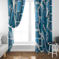 Hawaii Japanese Culture Blue Window Curtain Spring Cranes Aloha Pattern