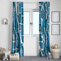 Hawaii Japanese Culture Blue Window Curtain Spring Cranes Aloha Pattern