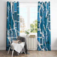 Hawaii Japanese Culture Blue Window Curtain Spring Cranes Aloha Pattern