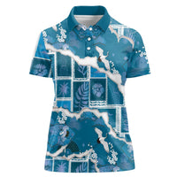 Hawaii Japanese Culture Blue Women Polo Shirt Spring Cranes Aloha Pattern LT01 Female Blue - Polynesian Pride