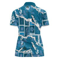 Hawaii Japanese Culture Blue Women Polo Shirt Spring Cranes Aloha Pattern LT01 - Polynesian Pride