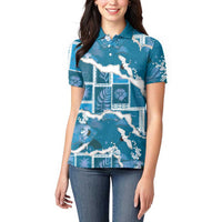 Hawaii Japanese Culture Blue Women Polo Shirt Spring Cranes Aloha Pattern LT01 - Polynesian Pride