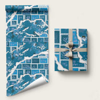Hawaii Japanese Culture Blue Wrapping Paper Spring Cranes Aloha Pattern