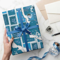 Hawaii Japanese Culture Blue Wrapping Paper Spring Cranes Aloha Pattern