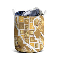 Hawaii Japanese Culture Gold Laundry Basket Spring Cranes Aloha Pattern