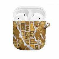Hawaii Japanese Culture Gold AirPods Case Spring Cranes Aloha Pattern