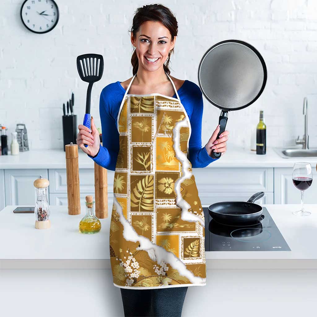 Hawaii Japanese Culture Gold Apron Spring Cranes Aloha Pattern LT01 - Polynesian Pride