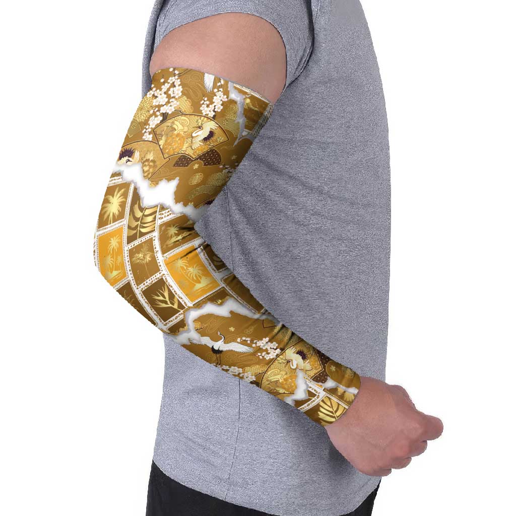 Hawaii Japanese Culture Gold Arm Sleeves Spring Cranes Aloha Pattern LT01 - Polynesian Pride