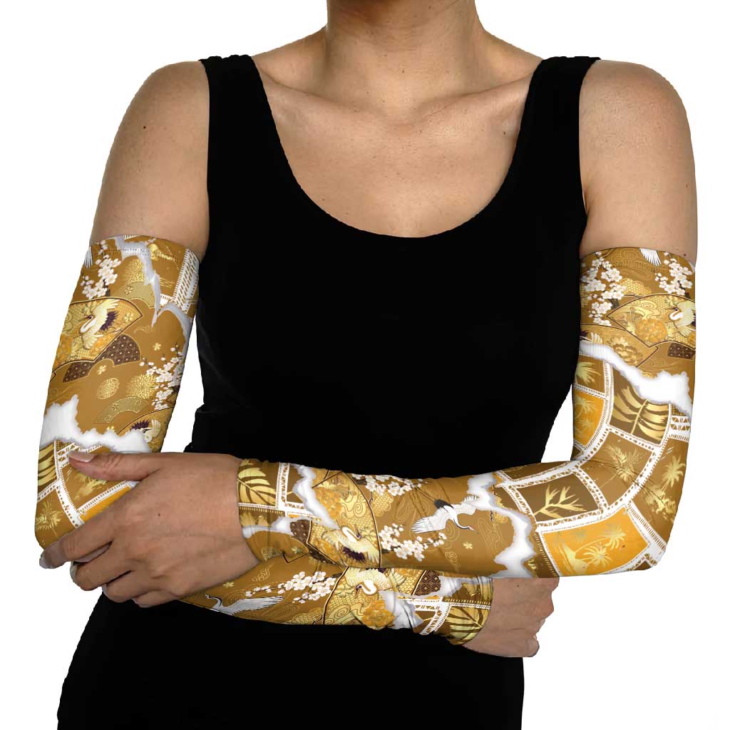 Hawaii Japanese Culture Gold Arm Sleeves Spring Cranes Aloha Pattern LT01 - Polynesian Pride