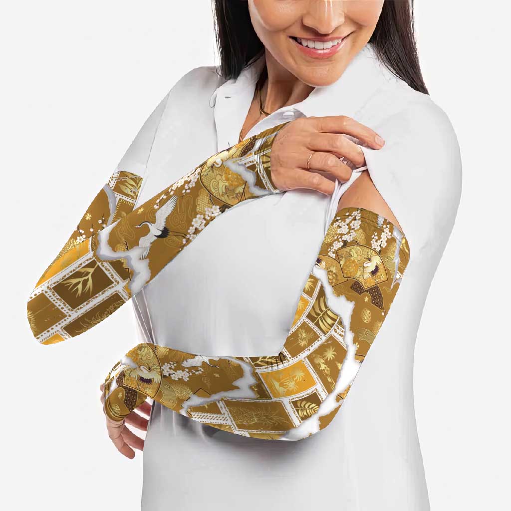 Hawaii Japanese Culture Gold Arm Sleeves Spring Cranes Aloha Pattern LT01 - Polynesian Pride