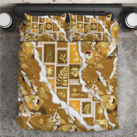 Hawaii Japanese Culture Gold Bedding Set Spring Cranes Aloha Pattern