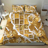 Hawaii Japanese Culture Gold Bedding Set Spring Cranes Aloha Pattern