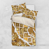 Hawaii Japanese Culture Gold Bedding Set Spring Cranes Aloha Pattern