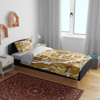 Hawaii Japanese Culture Gold Bedding Set Spring Cranes Aloha Pattern