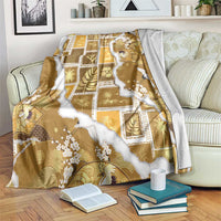 Hawaii Japanese Culture Gold Blanket Spring Cranes Aloha Pattern LT01 Gold - Polynesian Pride