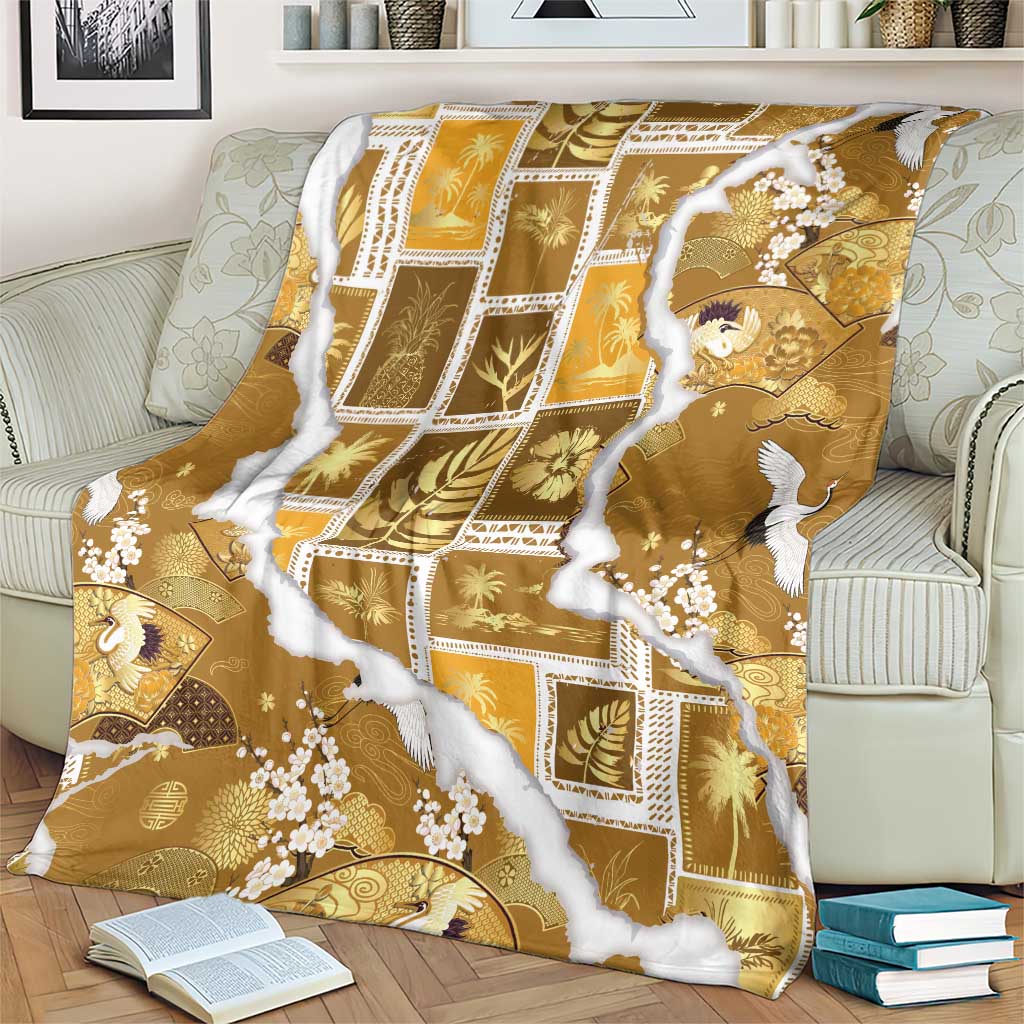 Hawaii Japanese Culture Gold Blanket Spring Cranes Aloha Pattern LT01 - Polynesian Pride