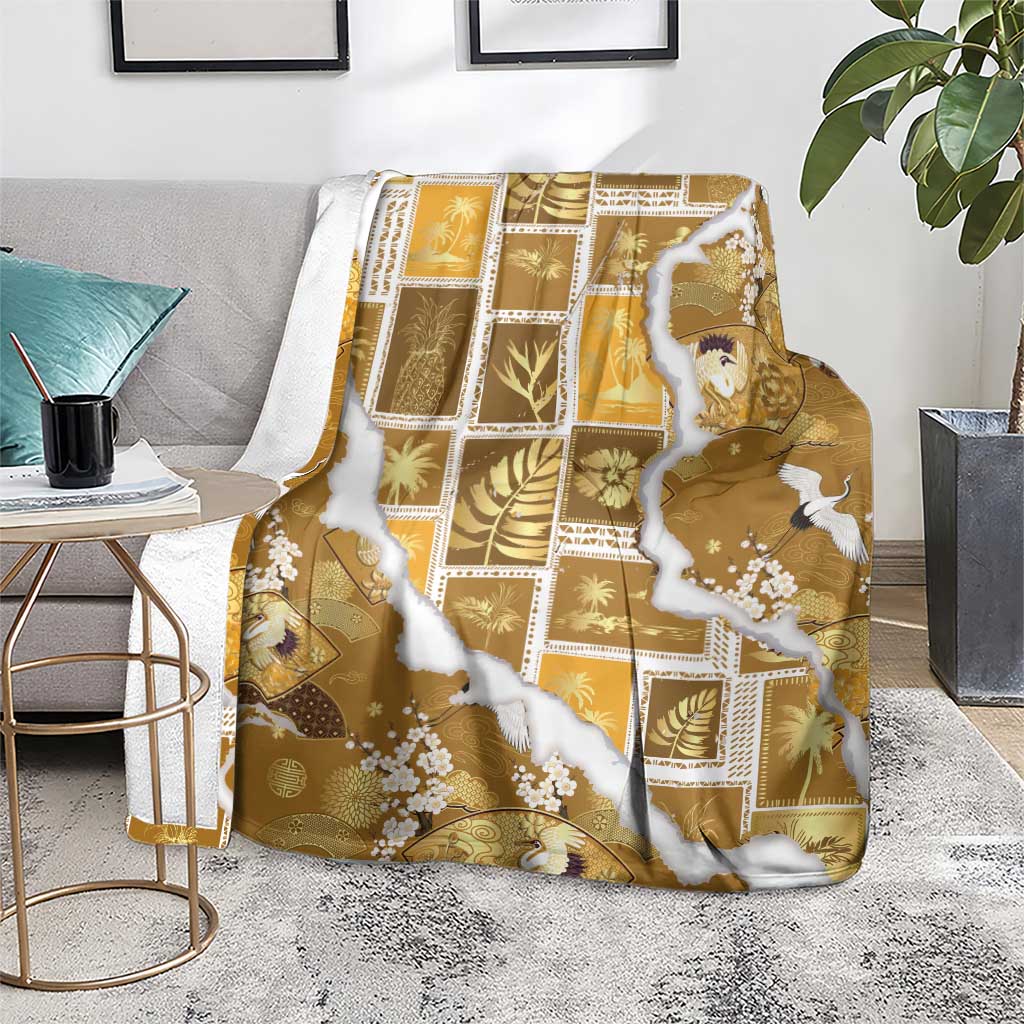 Hawaii Japanese Culture Gold Blanket Spring Cranes Aloha Pattern LT01 - Polynesian Pride