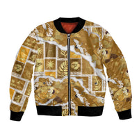 Hawaii Japanese Culture Gold Bomber Jacket Spring Cranes Aloha Pattern LT01 Unisex Gold - Polynesian Pride