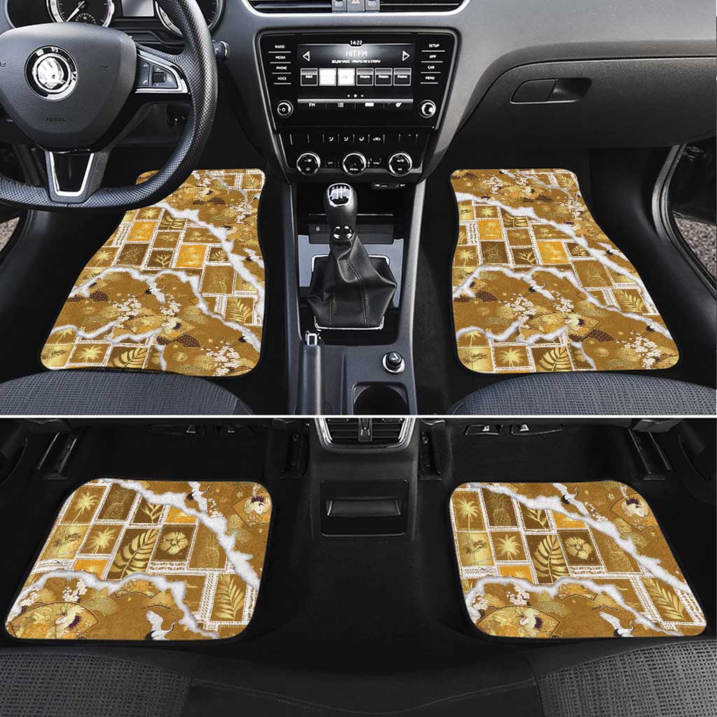 Hawaii Japanese Culture Gold Car Mats Spring Cranes Aloha Pattern