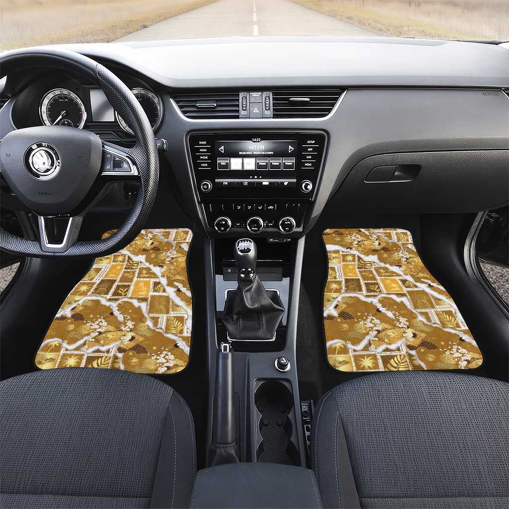 Hawaii Japanese Culture Gold Car Mats Spring Cranes Aloha Pattern