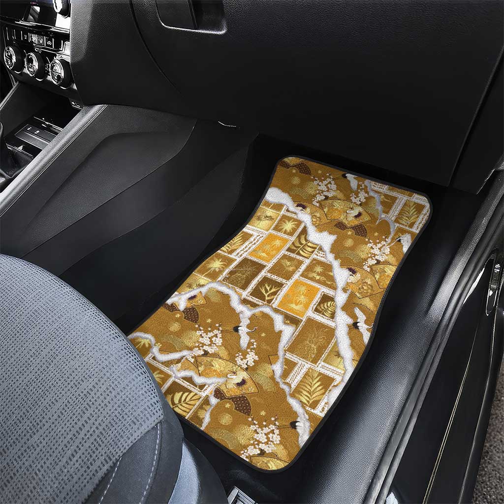 Hawaii Japanese Culture Gold Car Mats Spring Cranes Aloha Pattern