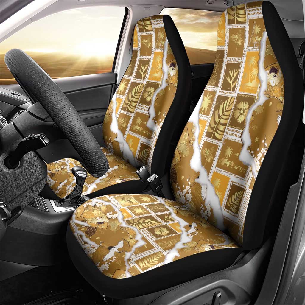 Hawaii Japanese Culture Gold Car Seat Cover Spring Cranes Aloha Pattern