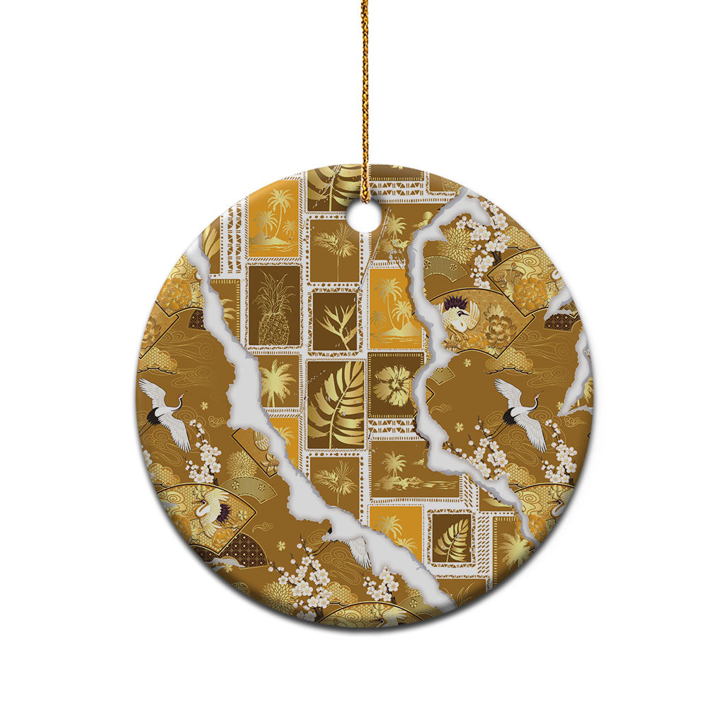 Hawaii Japanese Culture Gold Ceramic Ornament Spring Cranes Aloha Pattern LT01 - Polynesian Pride