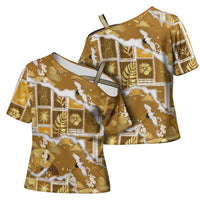 Hawaii Japanese Culture Gold Cross Shoulder Shirt Spring Cranes Aloha Pattern