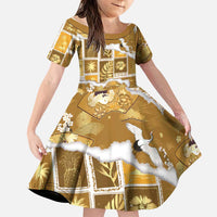 Hawaii Japanese Culture Gold Family Matching Long Sleeve Bodycon Dress and Hawaiian Shirt Spring Cranes Aloha Pattern