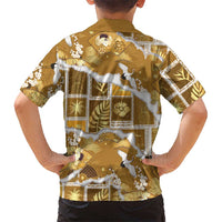 Hawaii Japanese Culture Gold Family Matching Off The Shoulder Long Sleeve Dress and Hawaiian Shirt Spring Cranes Aloha Pattern