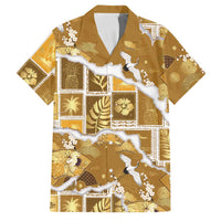 Hawaii Japanese Culture Gold Family Matching Off Shoulder Maxi Dress and Hawaiian Shirt Spring Cranes Aloha Pattern LT01 Dad's Shirt - Short Sleeve Gold - Polynesian Pride