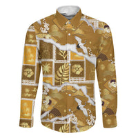 Hawaii Japanese Culture Gold Family Matching Off Shoulder Short Dress and Hawaiian Shirt Spring Cranes Aloha Pattern